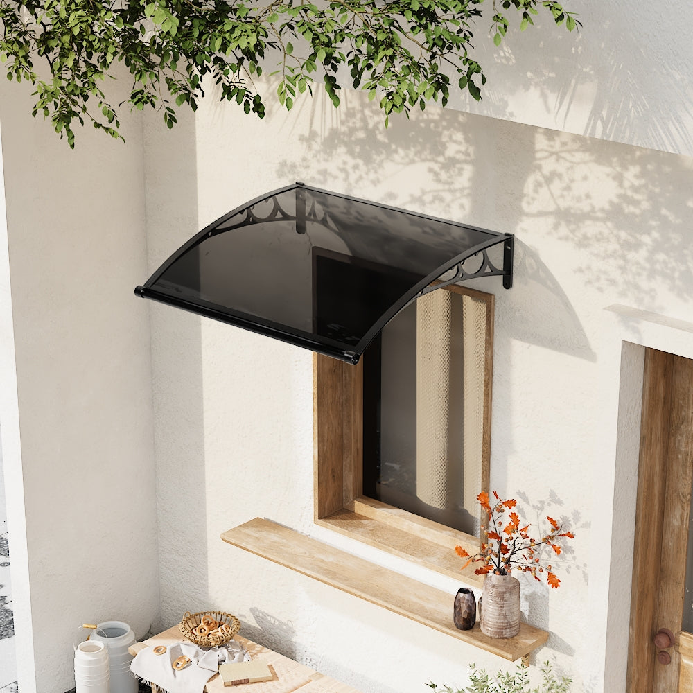 1-2m W x 1m D Curved Outdoor Door Window Awning Canopy | Small | Dark Grey