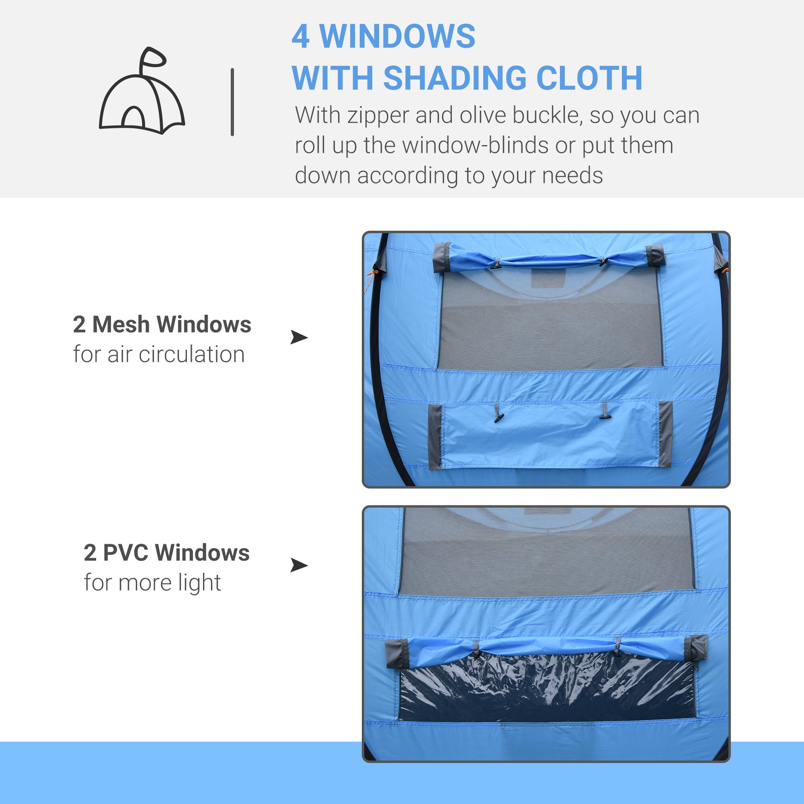 4-5 Person Camping Tent Dome Pop-up Tent  With Windows | Sky Blue