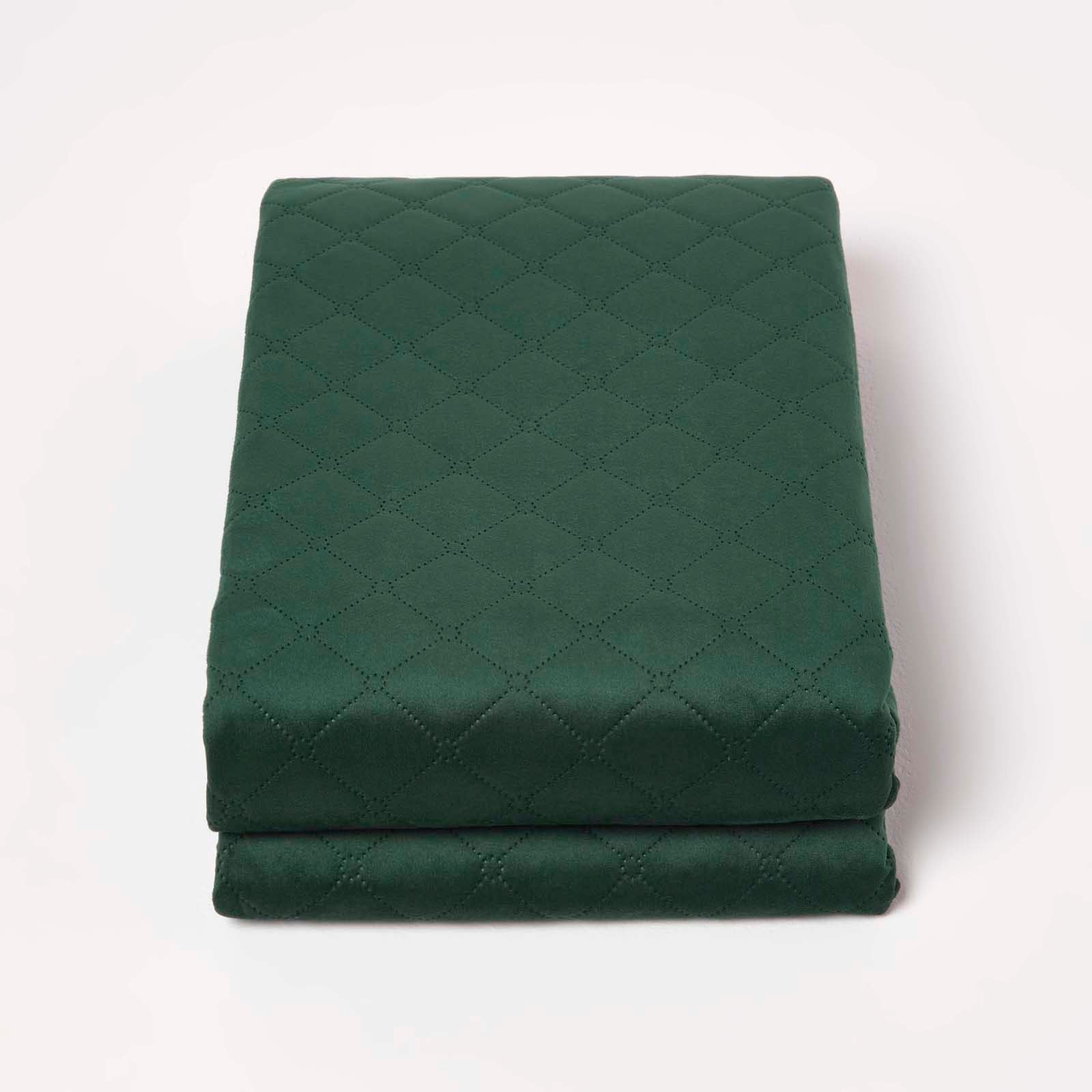 Diamond Quilted Velvet Bed Throw | 150cm x 200cm | Green