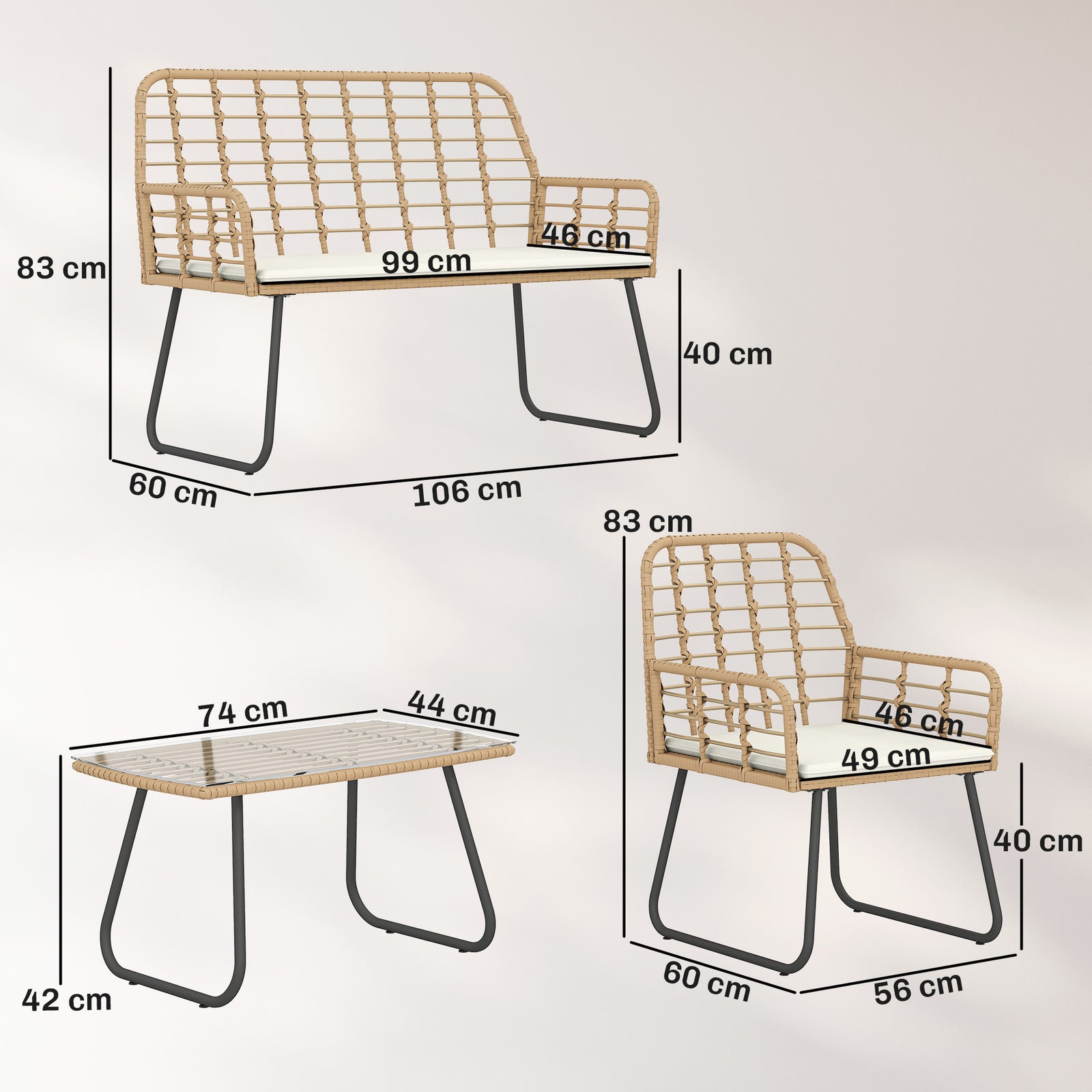 Rattan Garden Furniture Set, 4 Piece Outdoor Patio Furniture | Brown