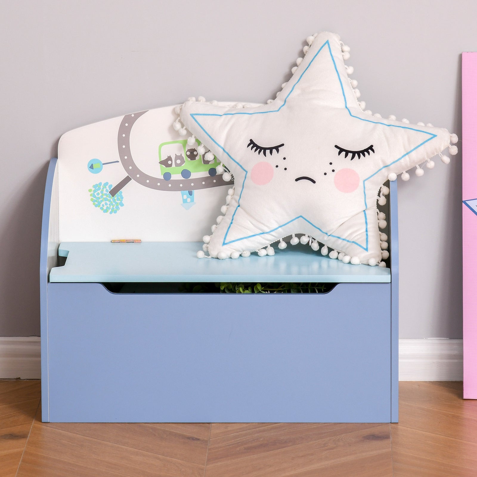 Kids Wooden Toy Box Children Storage Chest Bench Organiser Bedroom | Blue