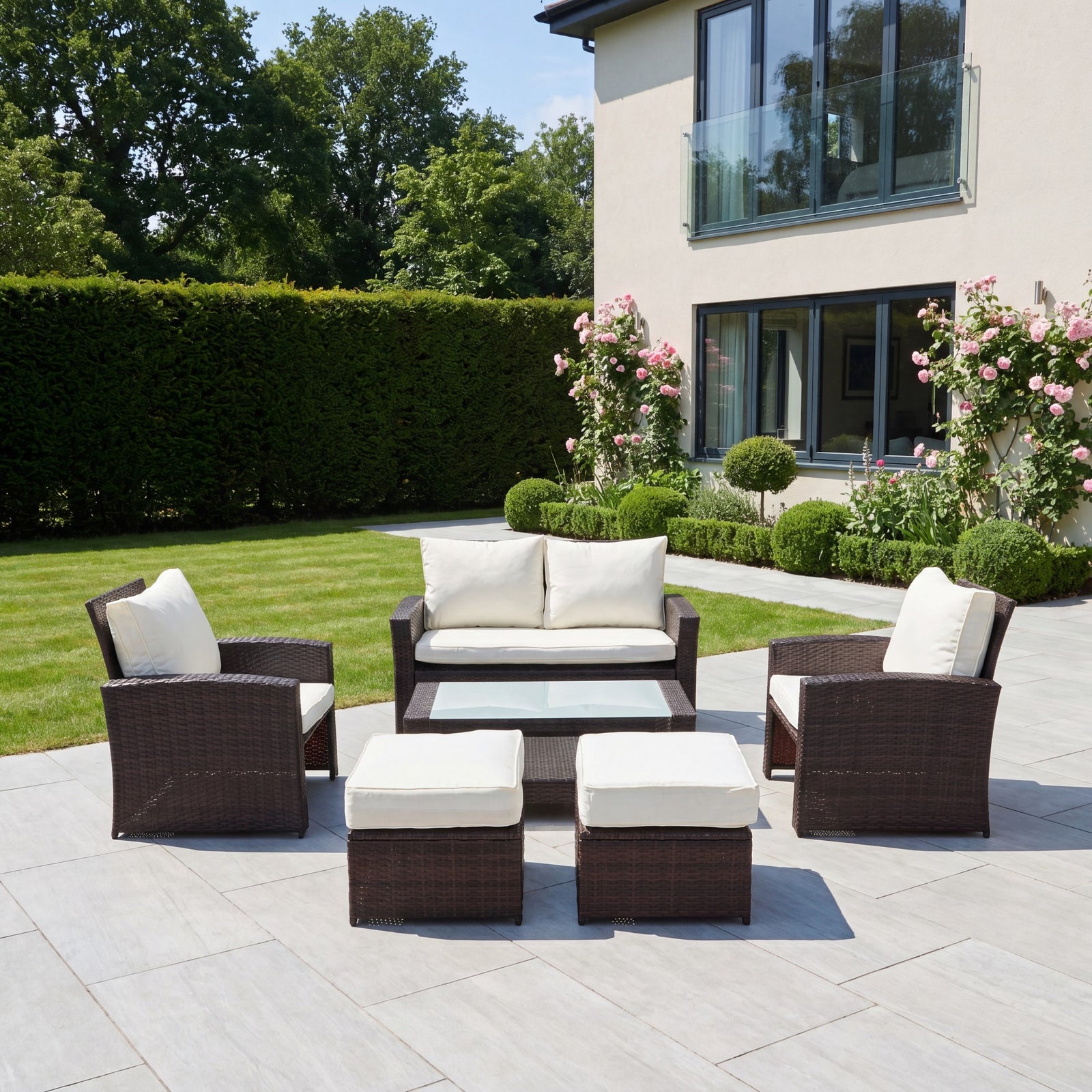 Dovera 6 Seat Rattan Patio Set | Brown