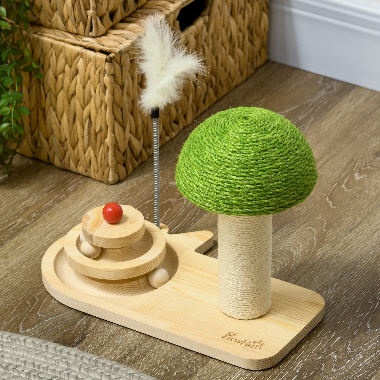 Mushroom-shaped Cat-scratching Post For Indoor Cats With Toy Balls