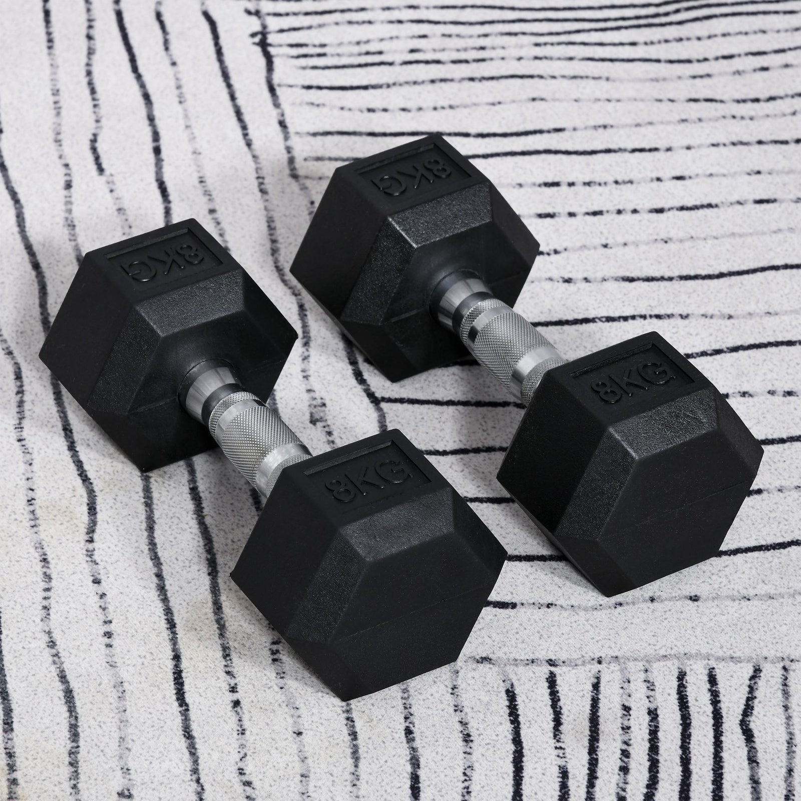 2x8kg Rubber Hex Dumbbells For Home Gym | Black