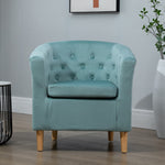 Clio 68cm Wide Velvet Fabric Studded Back Accent Chair With Dark And Light Wooden Legs | Baby Blue