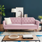 Velvet Click Clack Button Back Sofa Bed - 3 Seater | Pink
