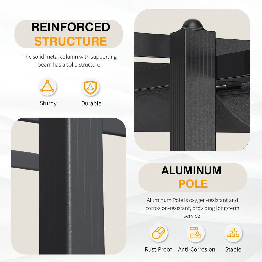 6m X 3m Aluminium Pergola With Retractable Roof,charcoal Grey,outdoor Garden Gazebos Water-resistant