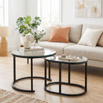 2 Pcs Modern Coffee Table With Tempered Glass Side Tables | Black