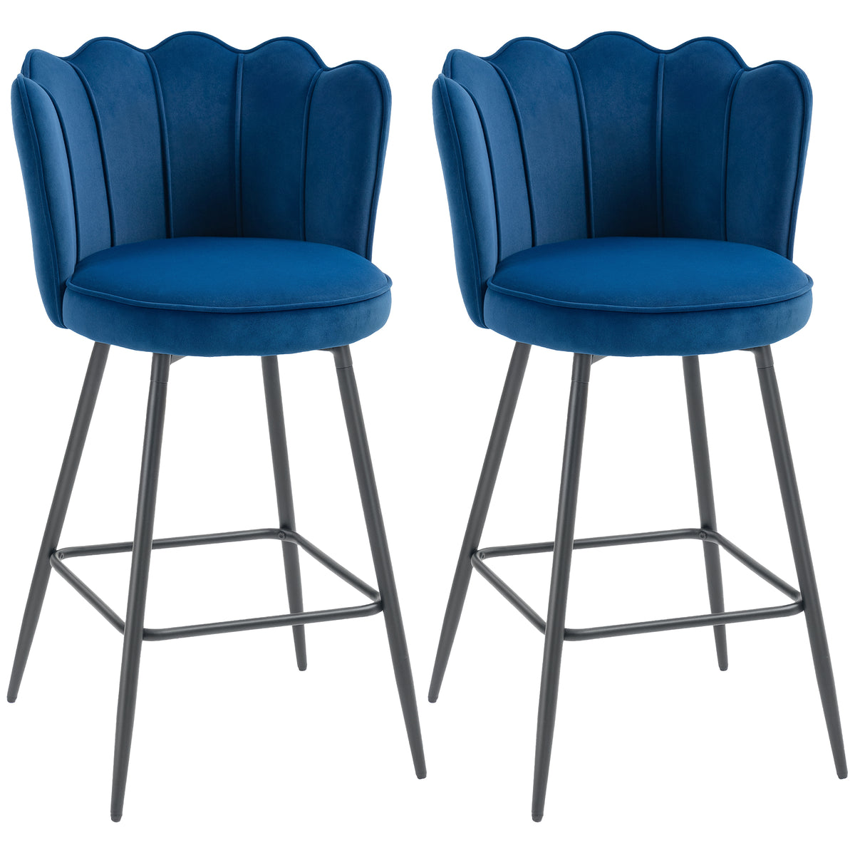 Barstool With Petal Backrest For Kitchen Island | Set of 2 | Dark Blue