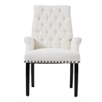 Classic Upholstered Armchair Tufted Back Fabric Dining Chair With Nailhead Detailing | White