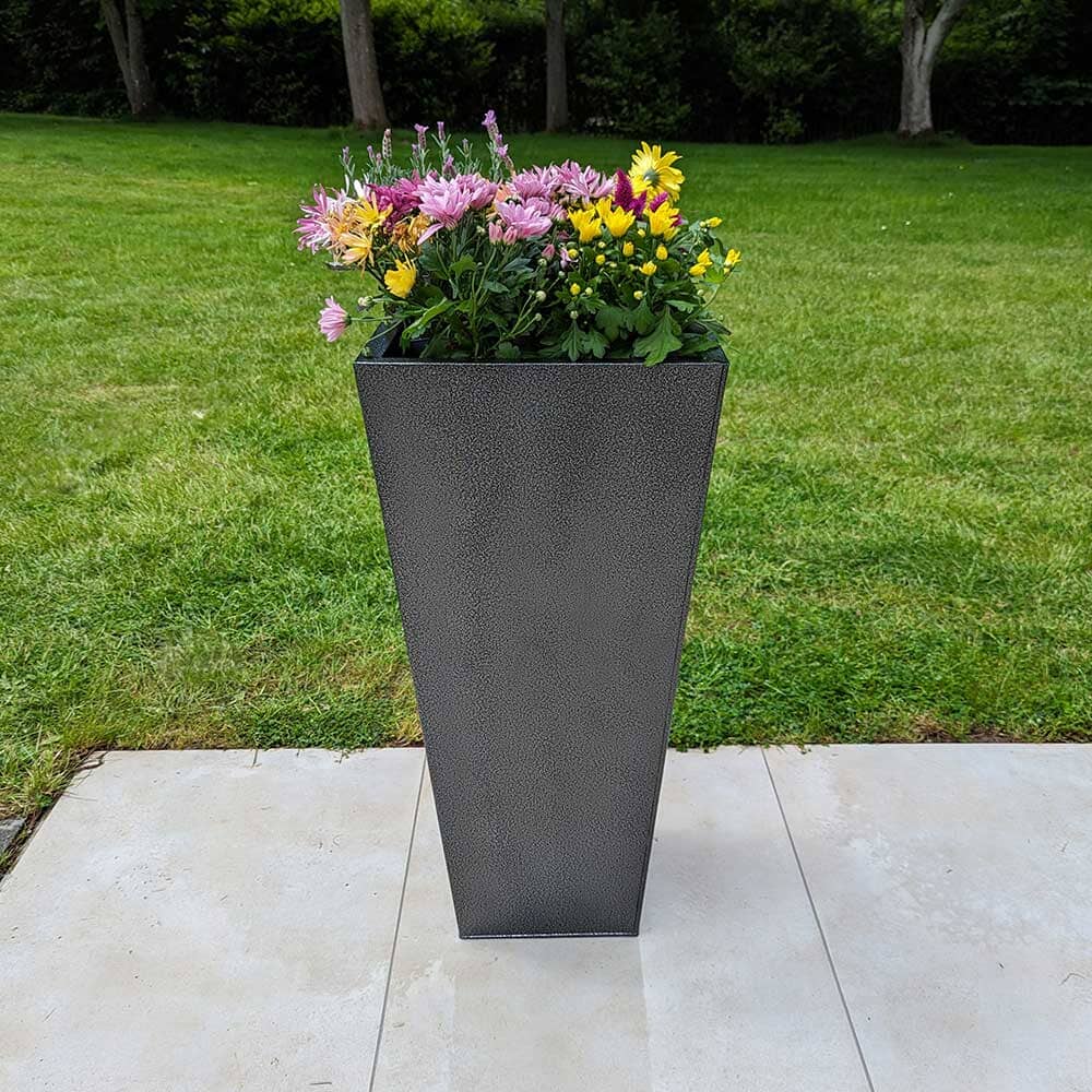 Zinc Galvanised Tall Flared Tapered Square Planter | 30cm x 30cm x 70cm | Silver Black