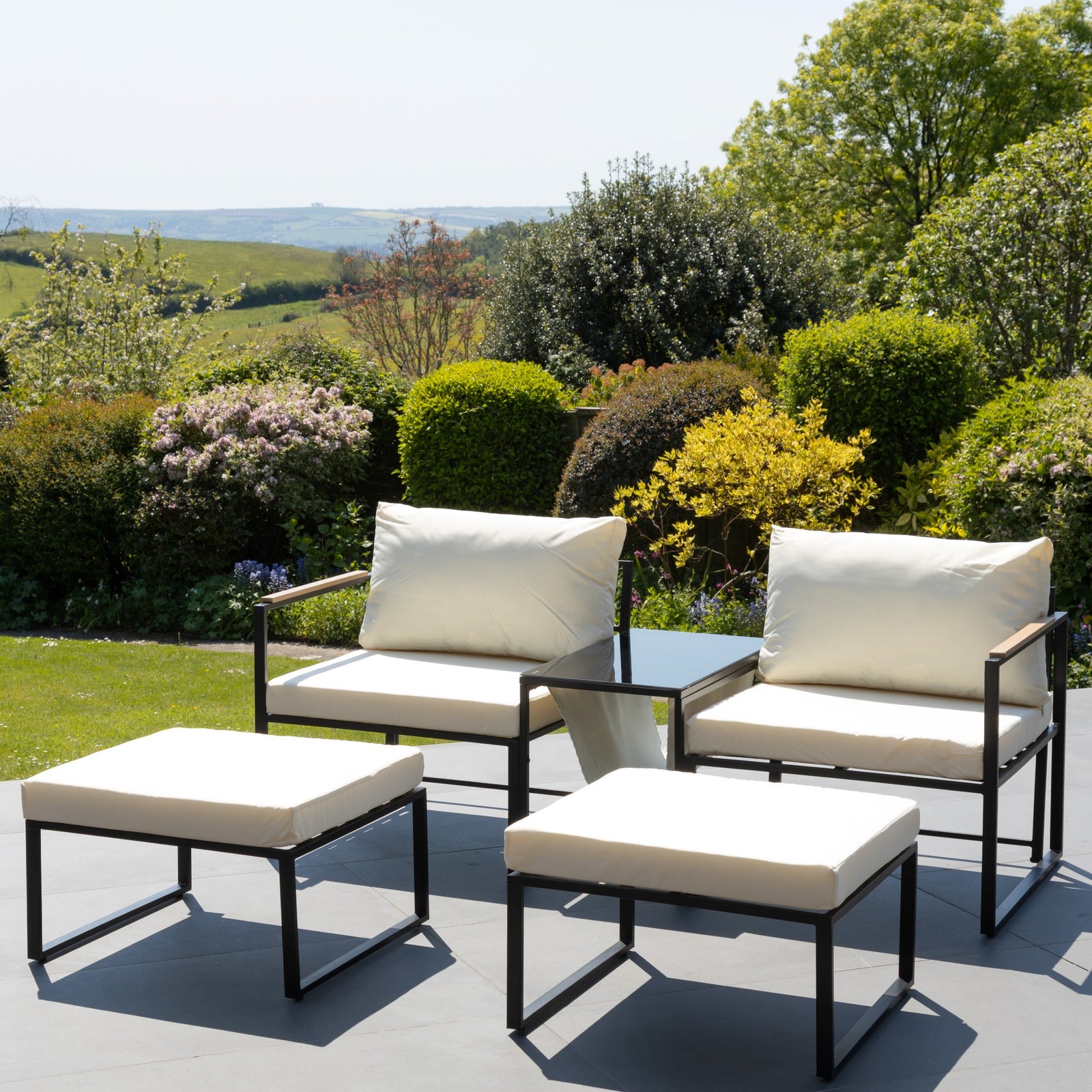 Serano Outdoor 2 Seat Sofa With Centre Table + Stools