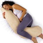 L Shaped Pregnancy Pillow, 145x25x20cm Shredded Memory Foam Full Body Maternity Cushion For Sleeping | J Shape | Cream