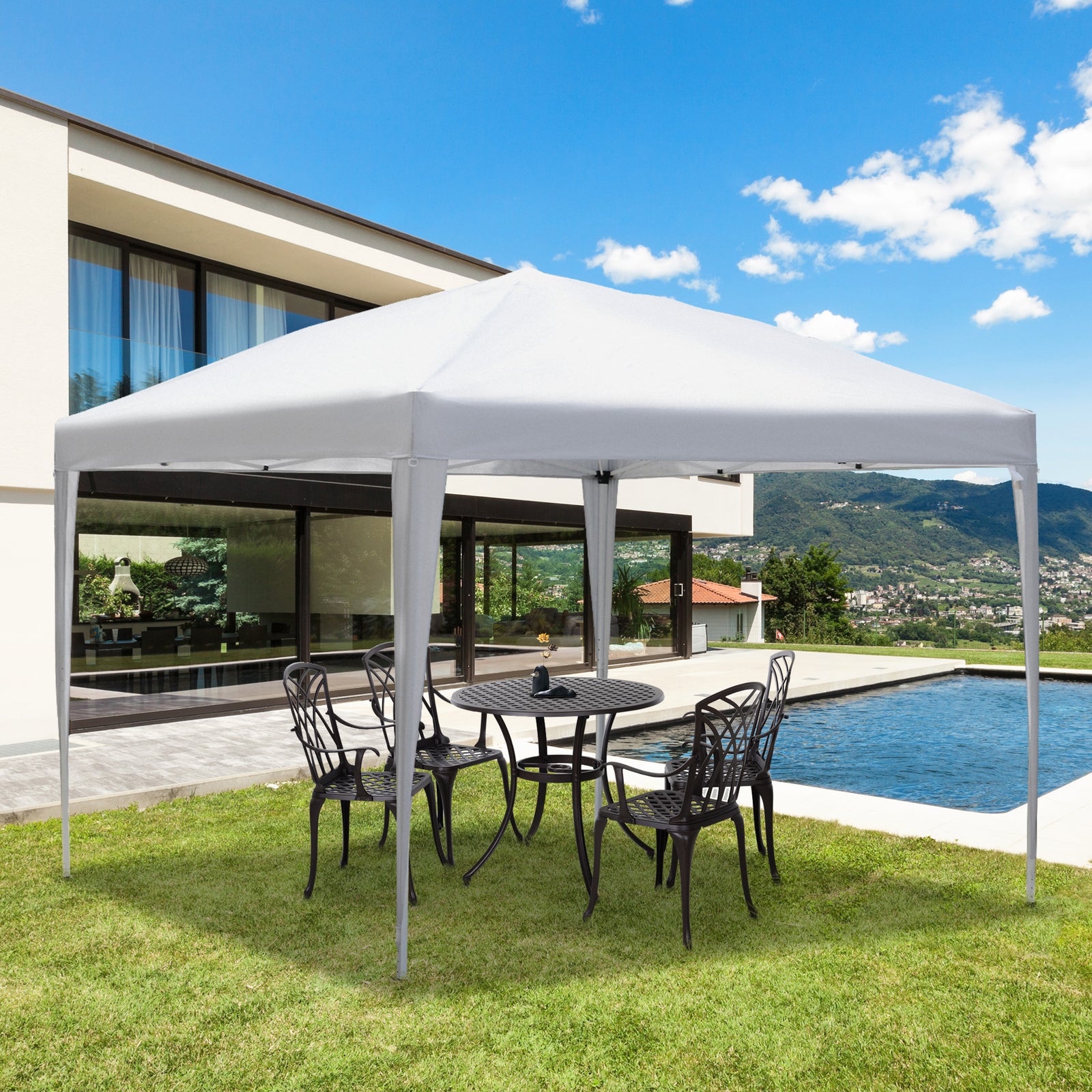 3 X 3m Garden Pop Up Gazebo Height Adjustable Marquee | White