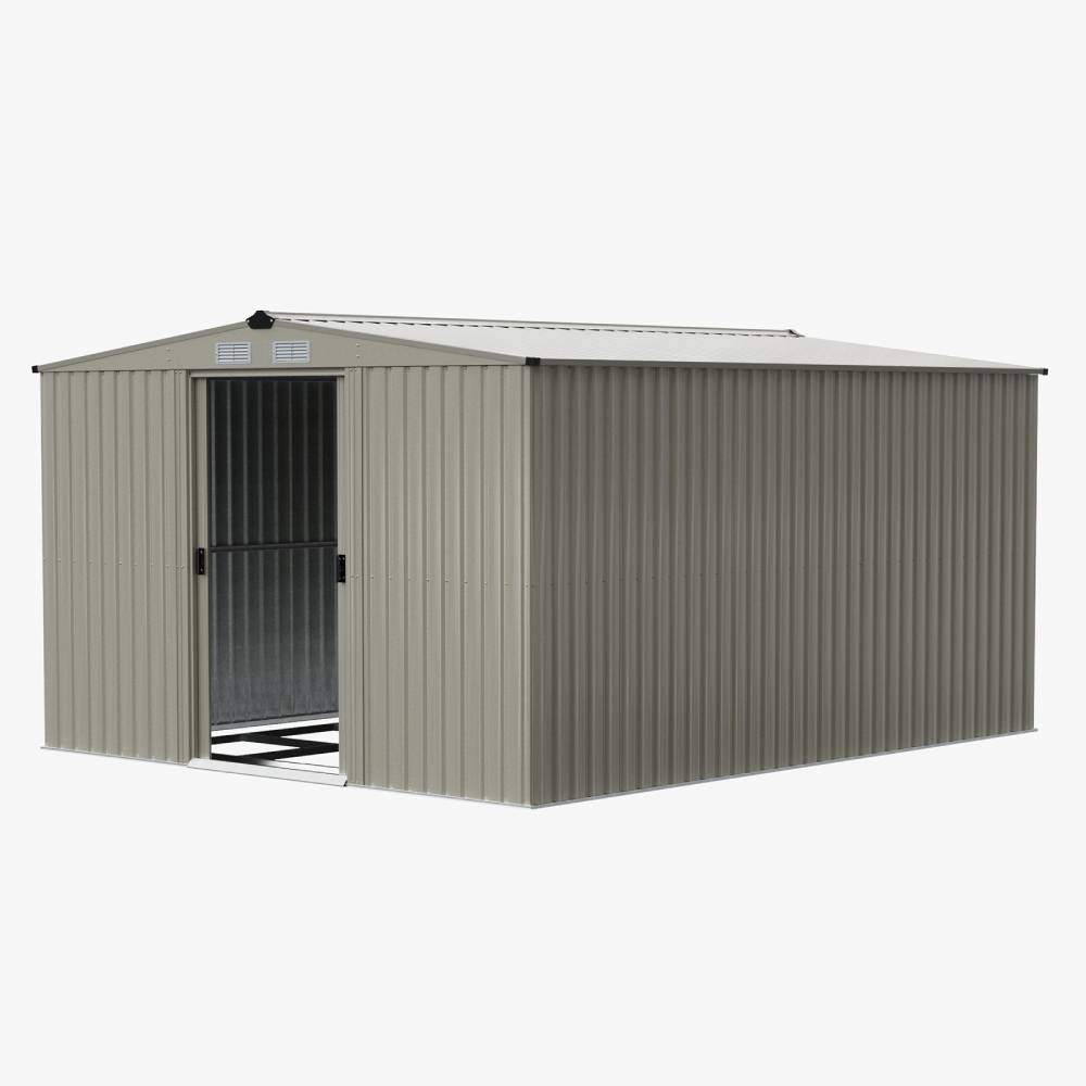 Breeins 12 x 10ft Outdoor Steel Garden Storage Shed with Foundation, Double Sliding Doors, 4 Vents, Large Storage House