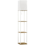 Modern Floor Lamp With Shelves And Fabric Lampshade