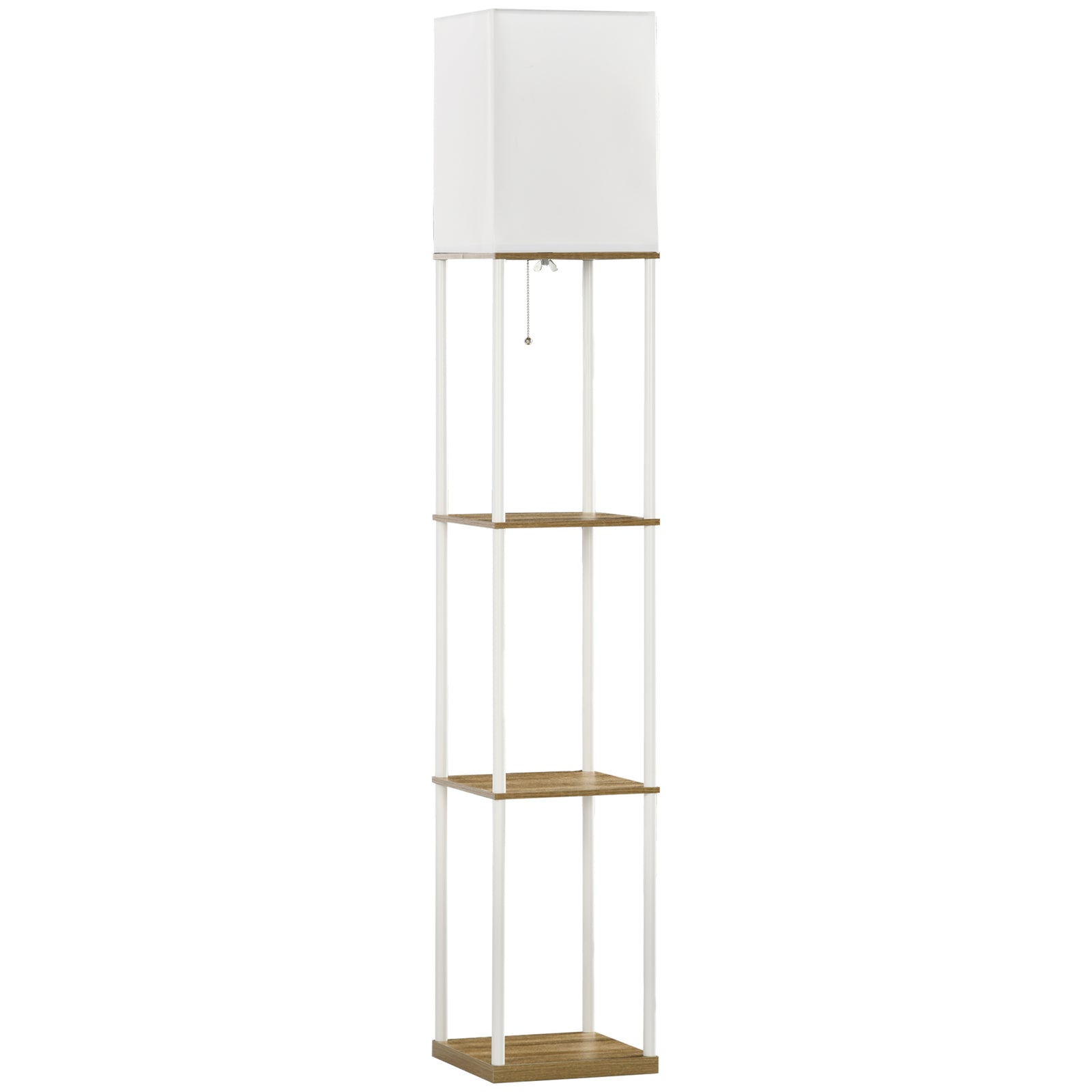 Modern Floor Lamp With Shelves And Fabric Lampshade