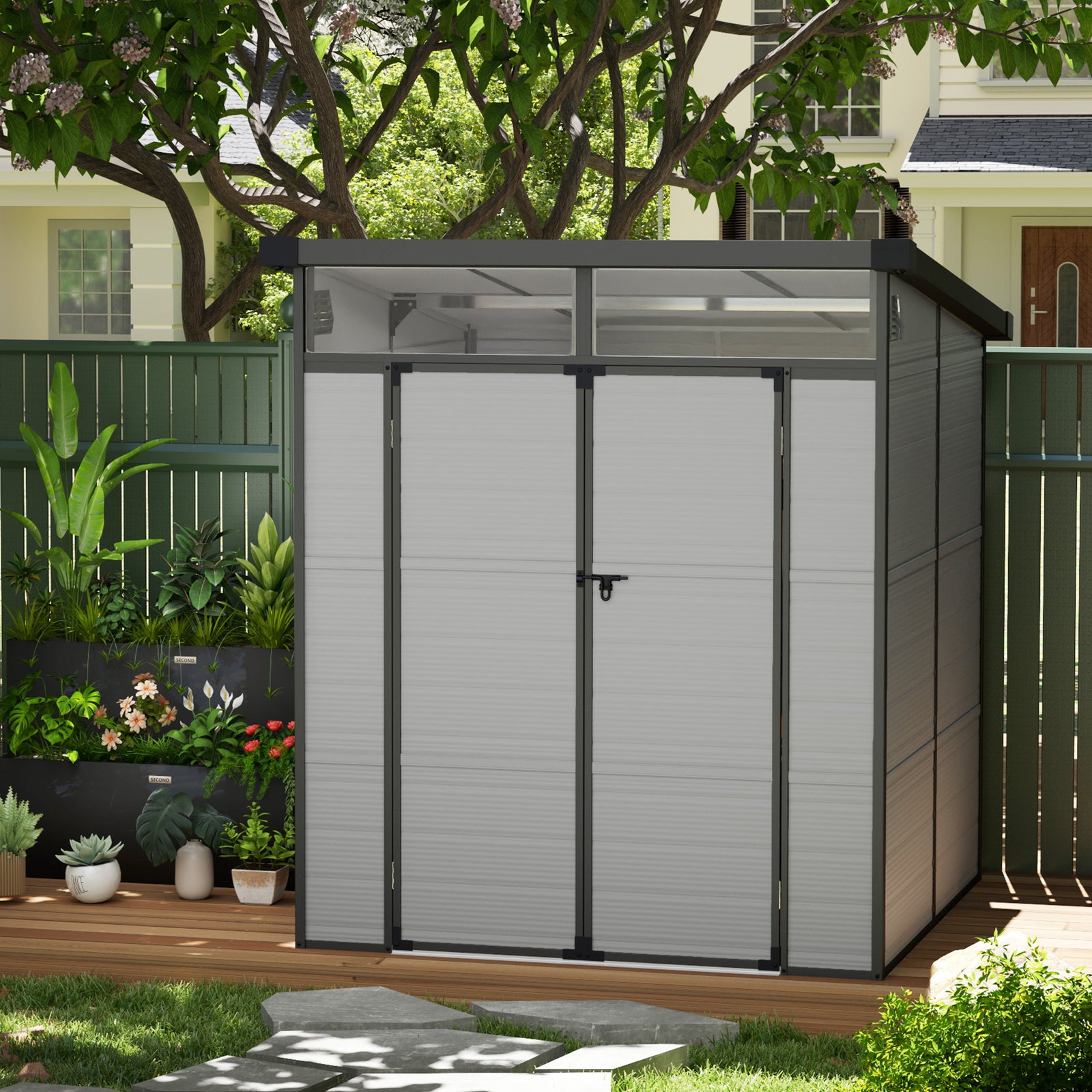 6 X 6ft Plastic Garden Shed With Windows And Air Vents | Light Grey