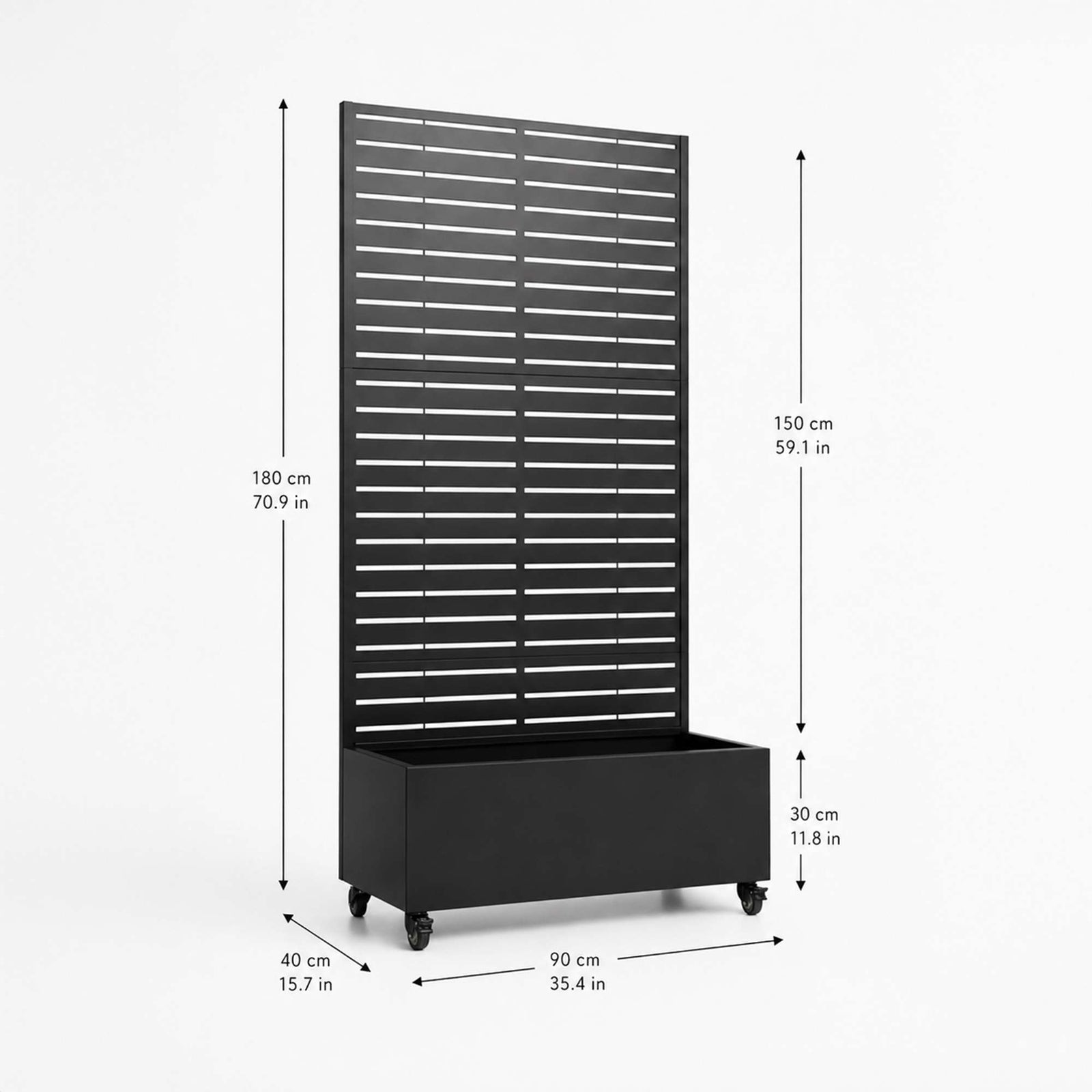 Metal Privacy Screen With Plant Pot - Slat | Black