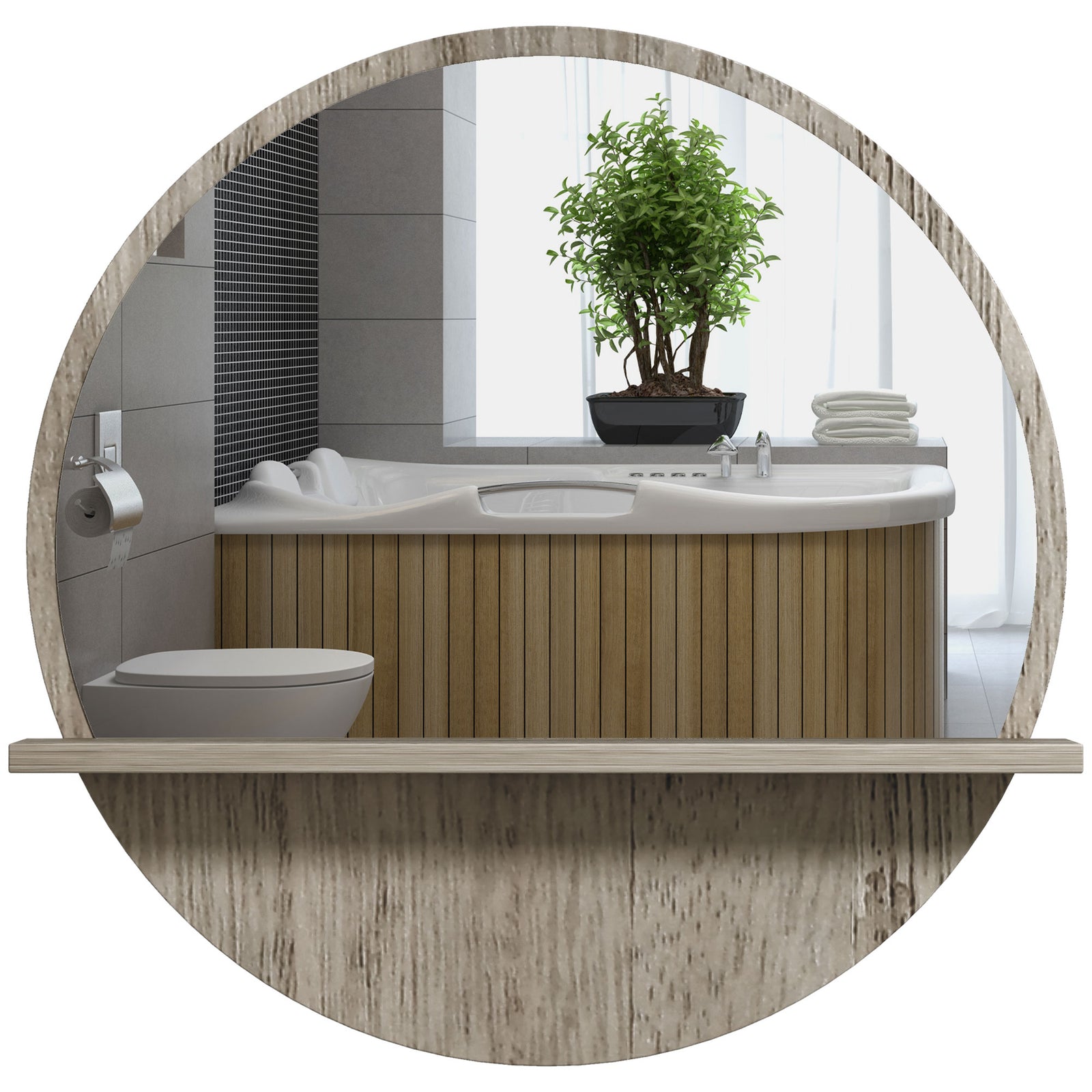 Round Mirror For Wall Makeup Mirror With Shelf | One Size | Gray
