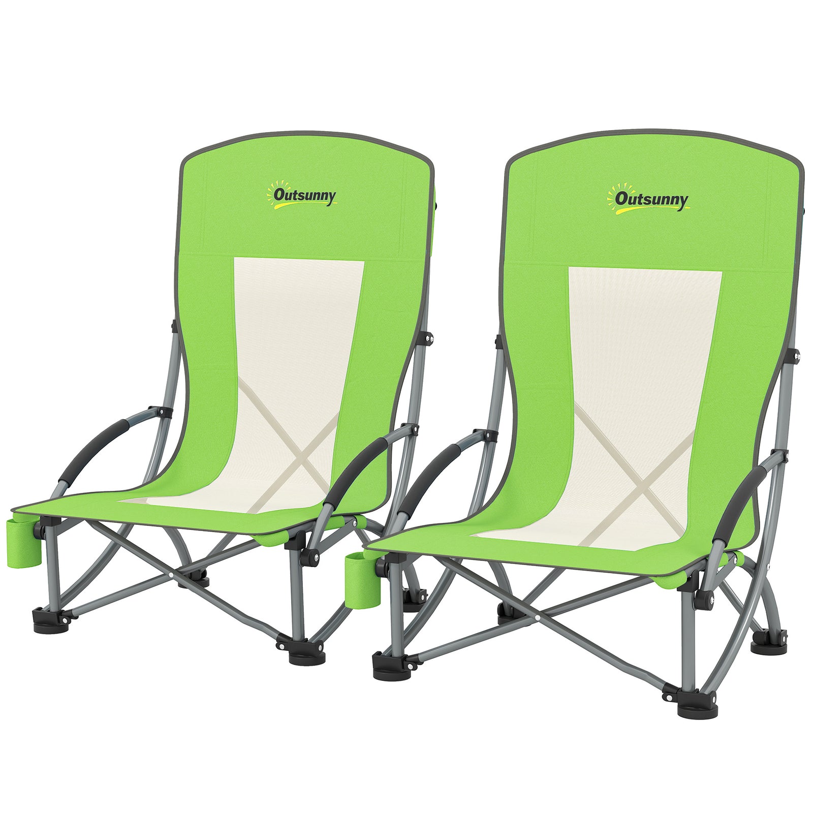 Set Of 2 Folding Beach Chair, Camping Chair With Carry Bag | Green