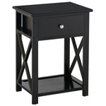 Side Table Nightstand For Bedroom With Drawer & Bottom Shelf | Black