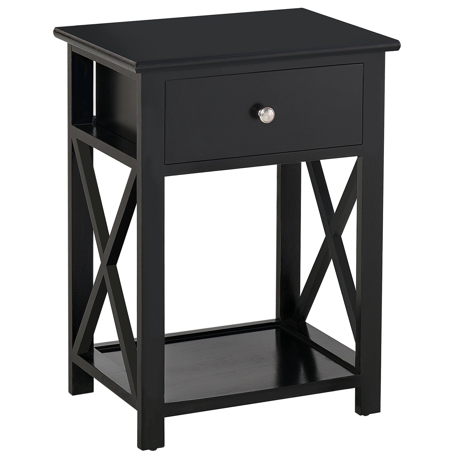 Side Table Nightstand For Bedroom With Drawer & Bottom Shelf | Black
