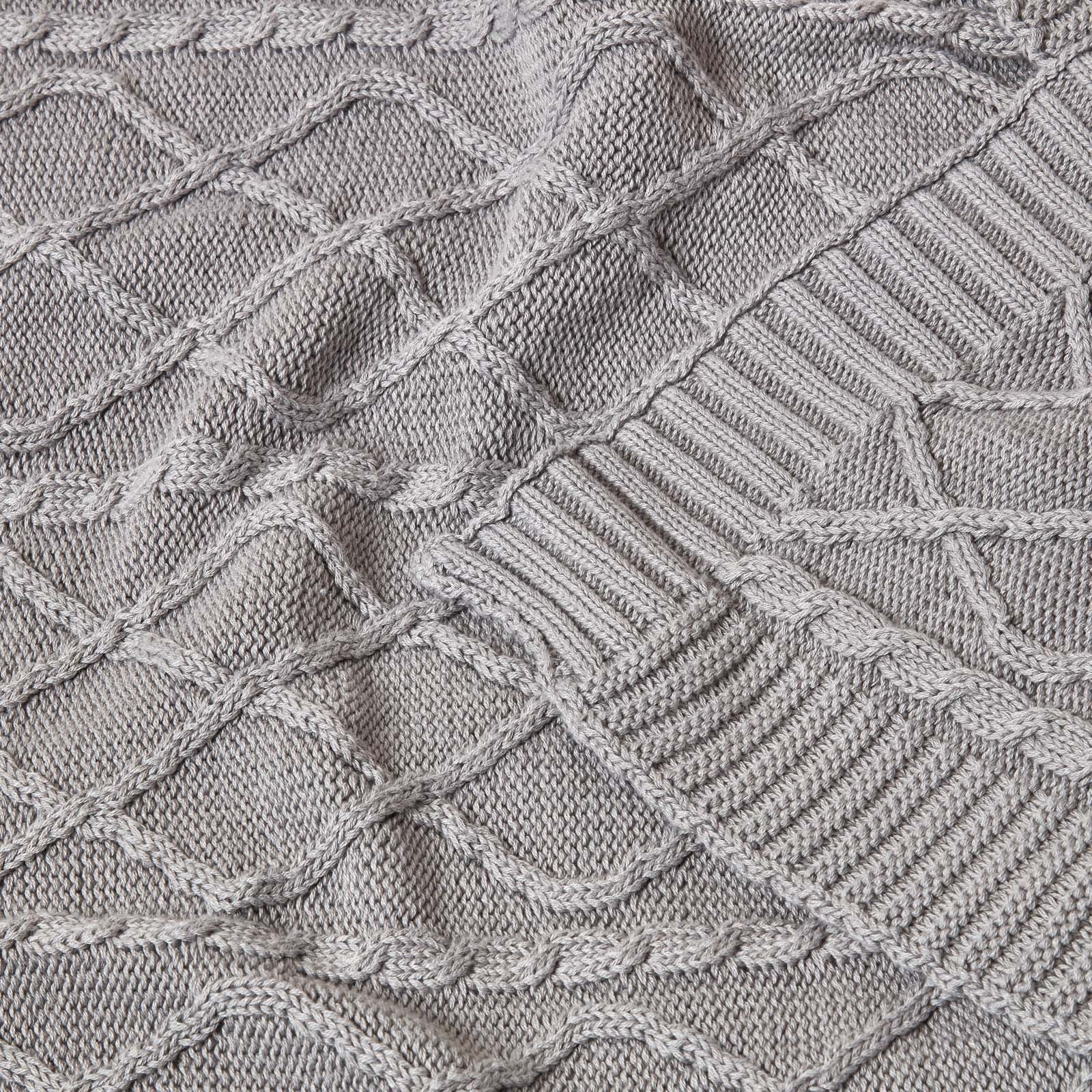 Cable Knit Diamond Pattern Cotton Throw | 150cm x 200cm | Grey