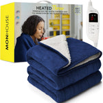 Heated Electric Throw 9h Timer 9 Heat Setting Shearling Fleece Blanket | Double | Navy Blue