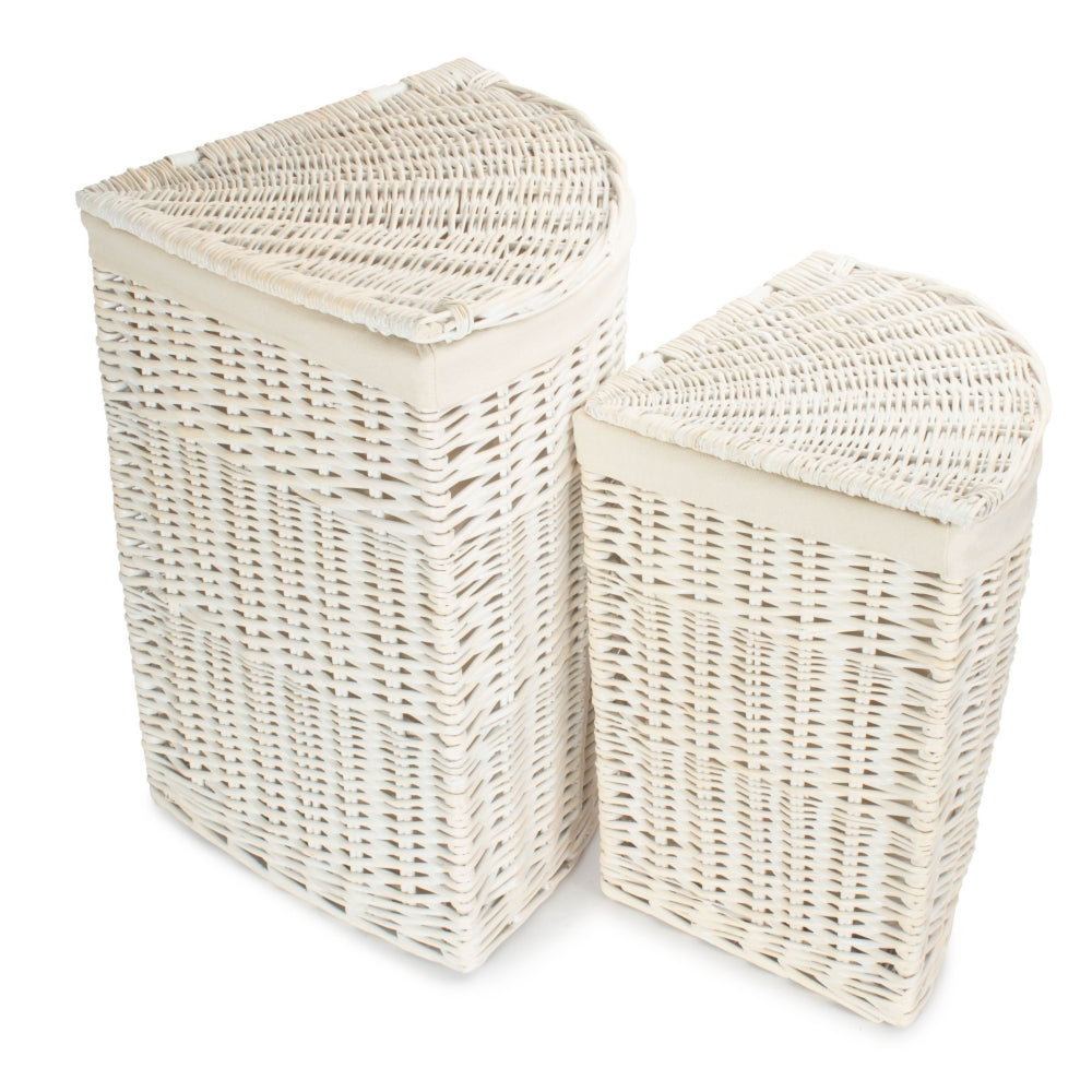 White Oatmeal Cotton Lined Corner White Wash Laundry Baskets | Small | White