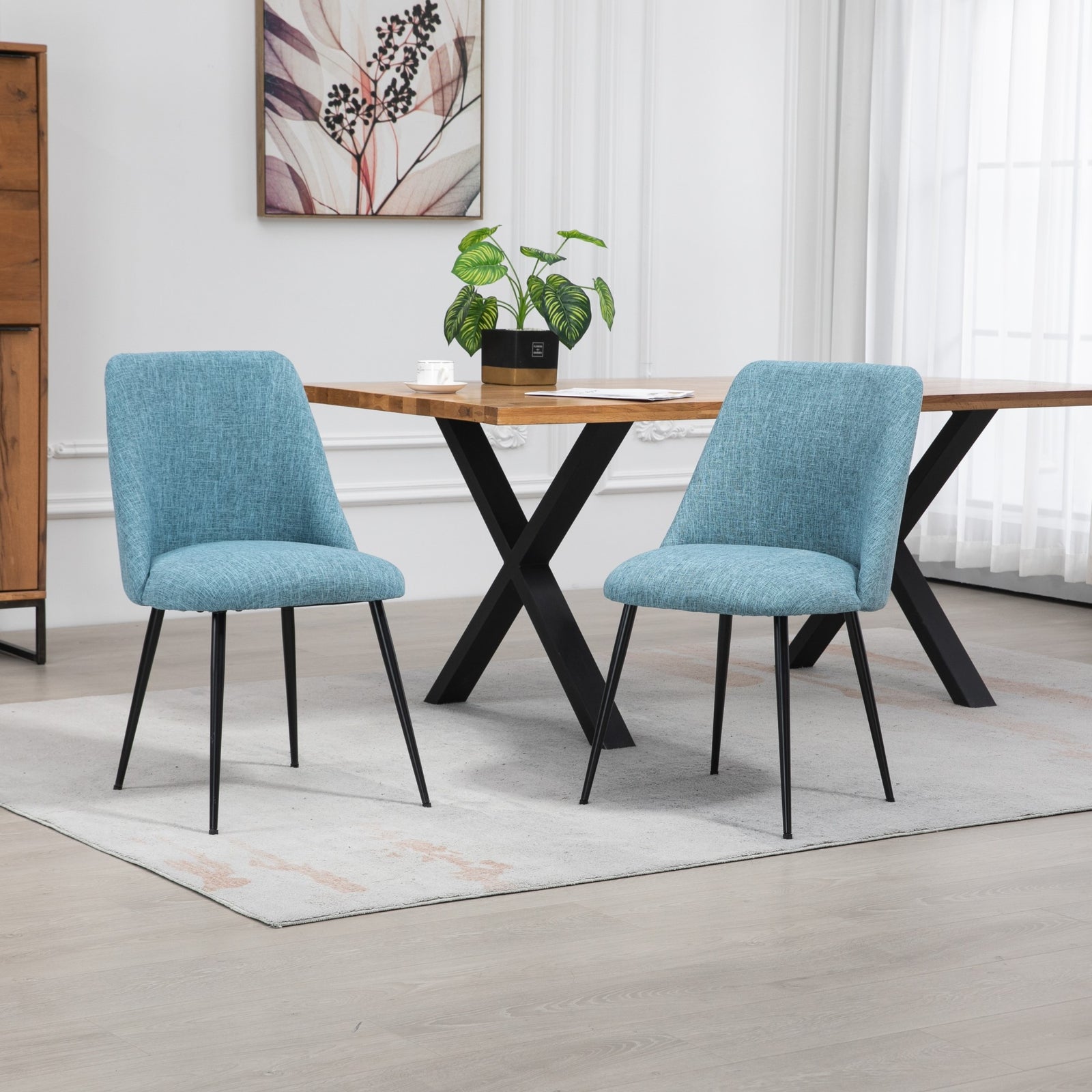Set Of 2 Morandi Fabric Dining Chairs | Teal