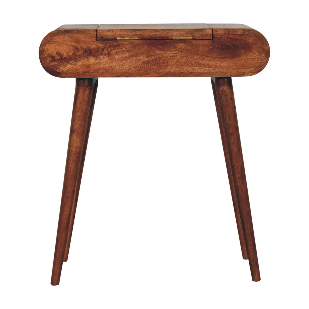 Solid Wood Mini Honey Caramel Dressing Table With Foldable Mirror