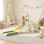 AIYAPLAY Foldable 5 In 1 Kids Slide With Climber And Basketball Hoop, Cream