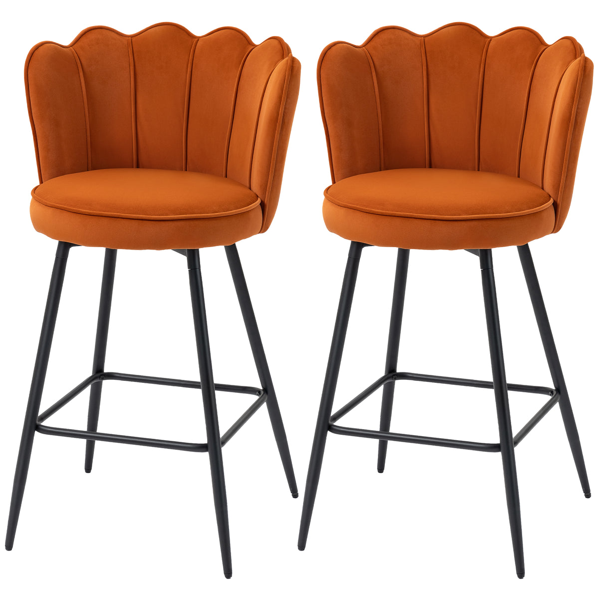Barstool With Petal Backrest For Kitchen Island | Set of 2 | Orange