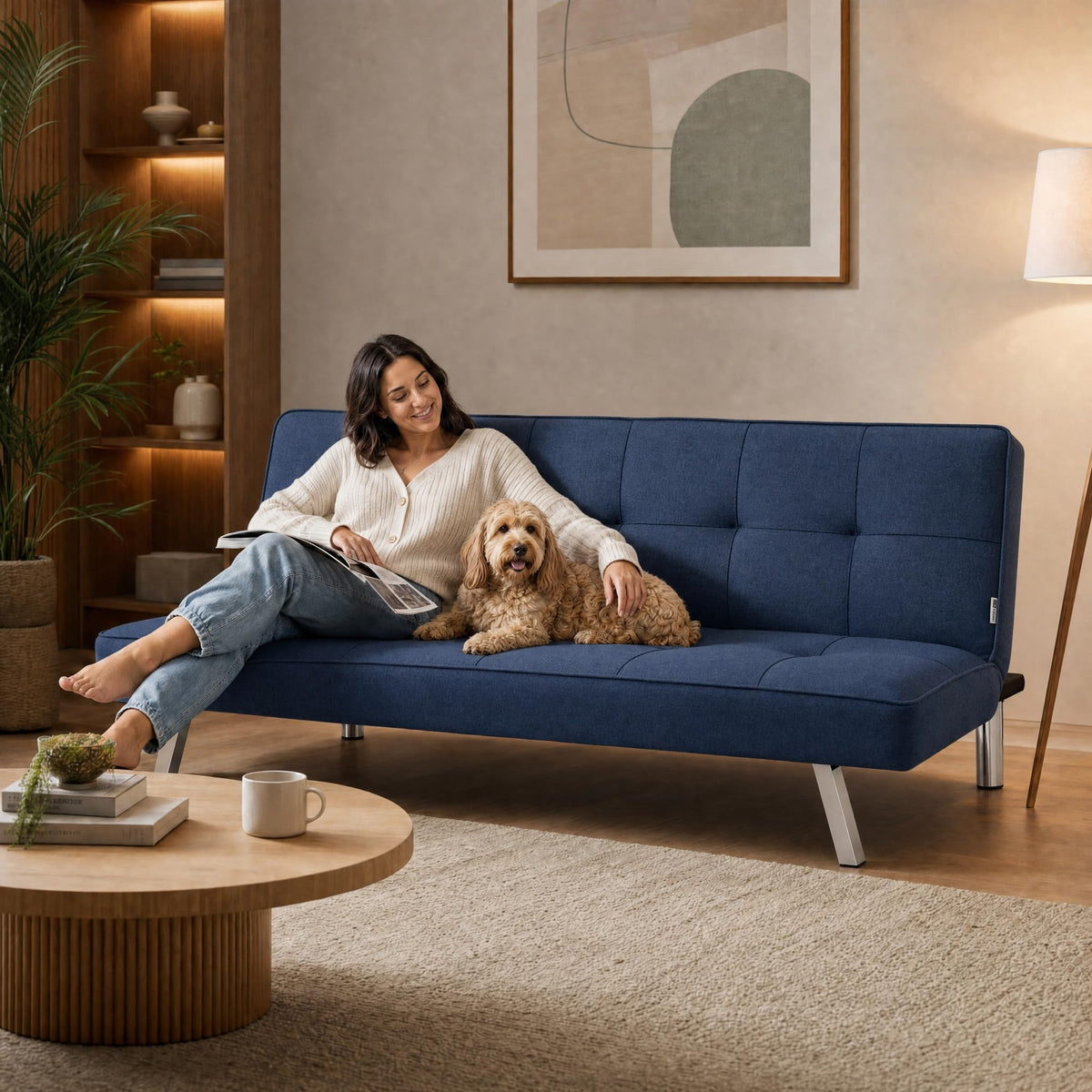 Britney Linen Sofa Bed 3 Seater | Blue
