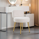 Cream Faux Fur Vanity Stool Chair With Metal Legs