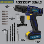 18v Cordless Drill Driver And Screwdriver Set & Drill Bit Kit Li-ion Battery Included, Lightweight Power Battery Drill | 13 Piece Kit – 1x 18v Battery + Charger | Blue