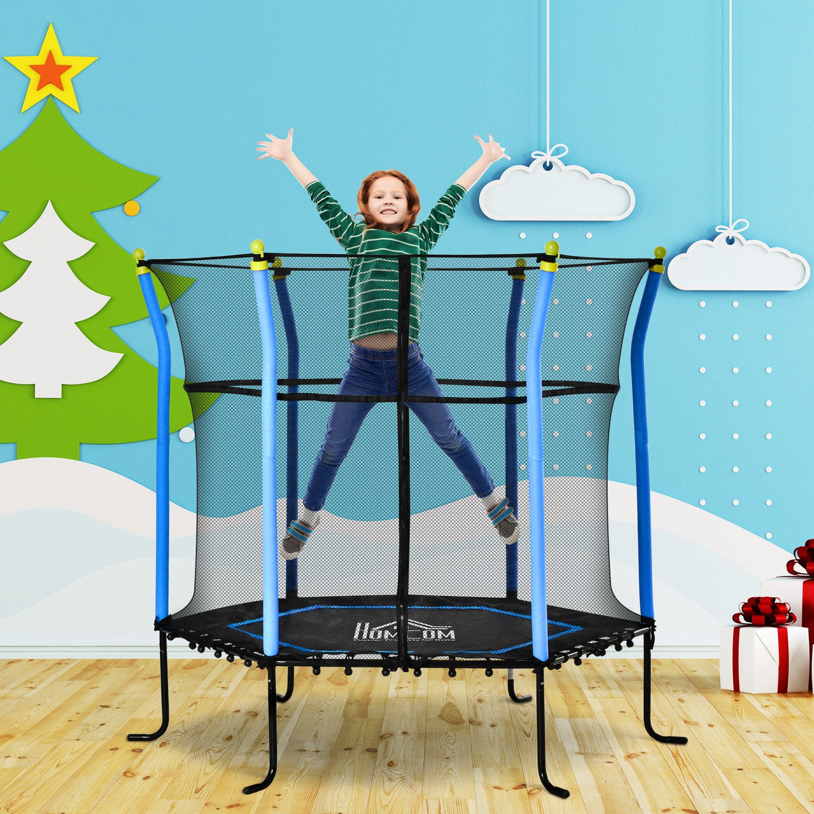 5.2ft Kids Trampoline With Enclosure Indoor Outdoor For 3-10 Years | Blue