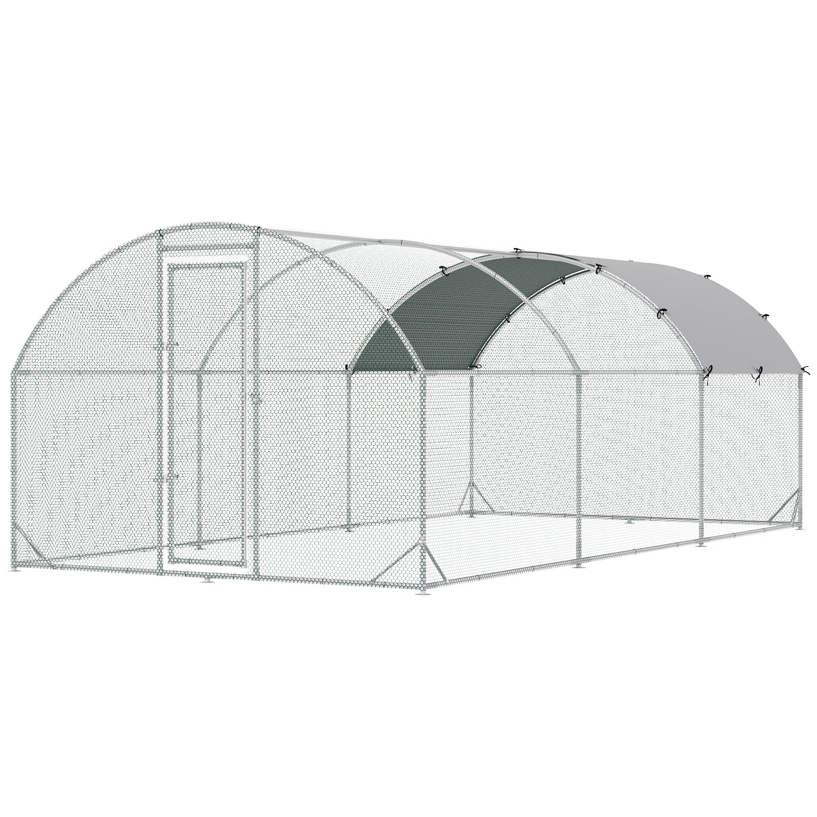 Walk-in Chicken Run Galvanised Chicken Coop W/ Cover | Large | Silver