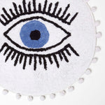 Eye See You Natural Cotton Bath Mat With Pom Pom Edges