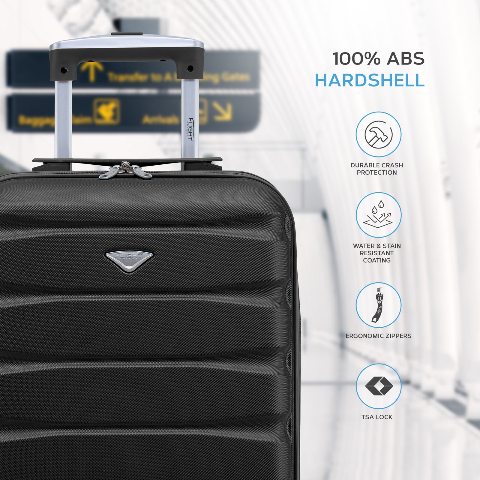 55x35x20cm Lightweight 4 Wheel Cabin Carry On Suitcase Overhead Case Approved For 100+ Airlines With Integrated Tsa Lock | 55 x 35 x 20cm | Black