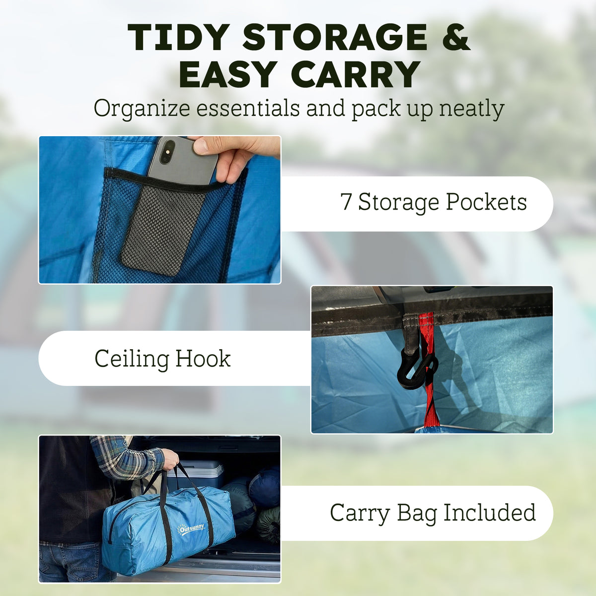 Family Camping Tent Waterproof Tunnel Tent 4 Person | Sky Blue