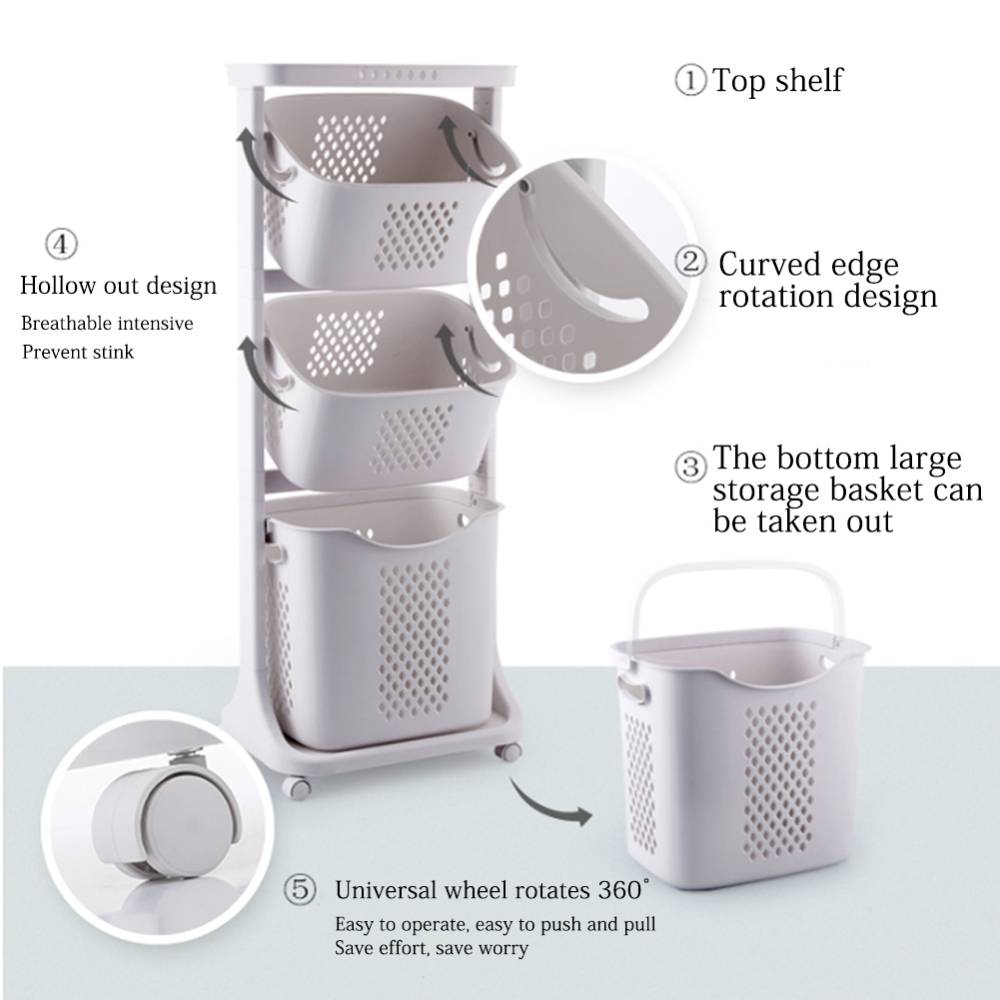 Laundry Basket Bathroom Clothes Storage On Wheels