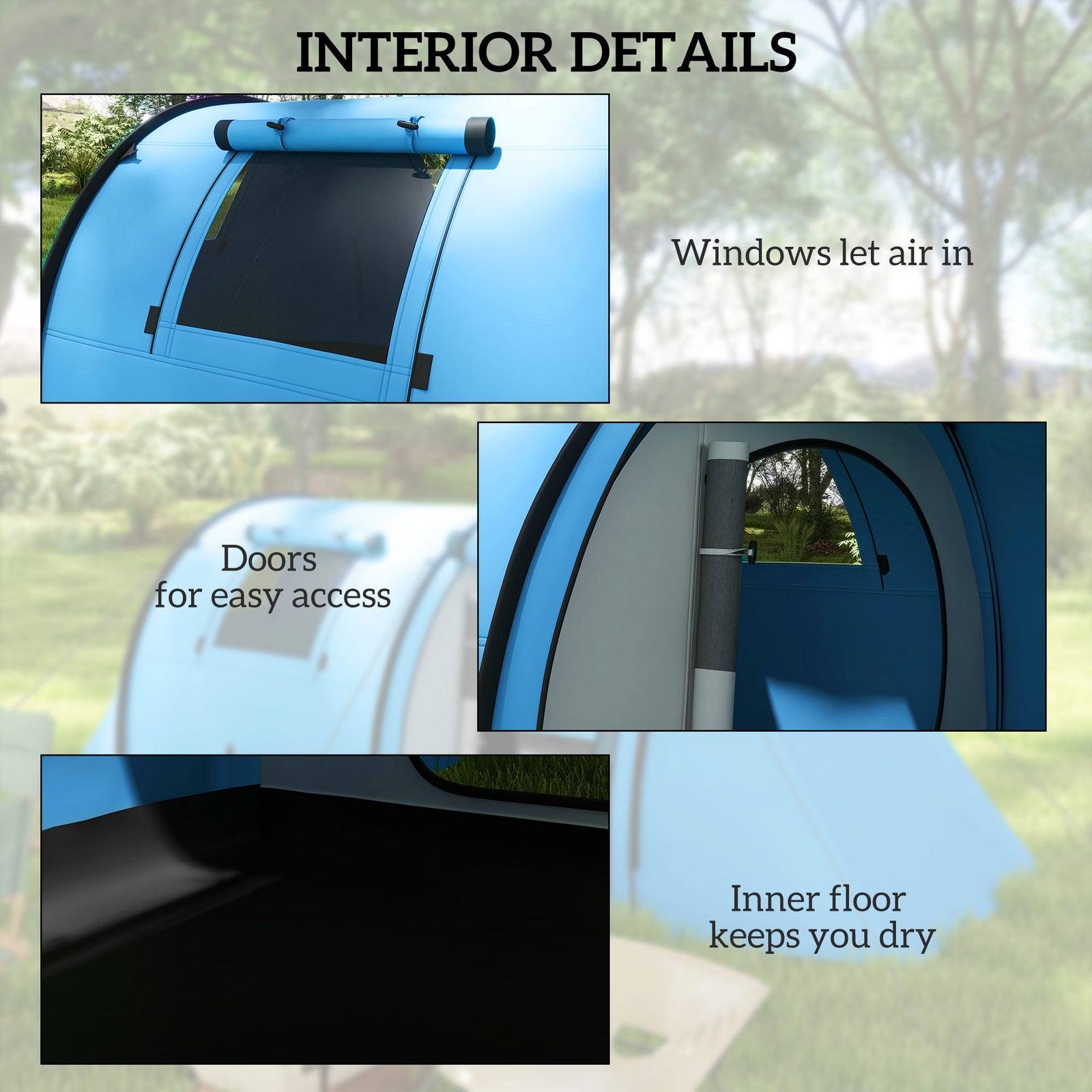 2 Room Camping Family Tent For 3-4 Man, 3000mm Waterproof | Sky Blue