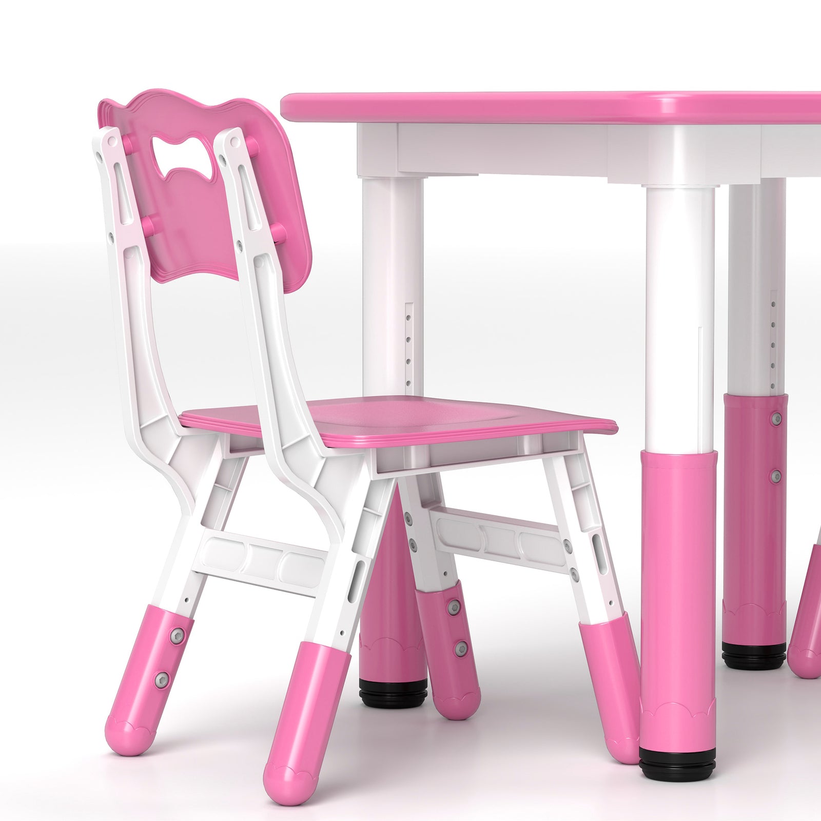 3 Pcs Height Adjustable Kids Table And Chair Set For Playroom | Pink