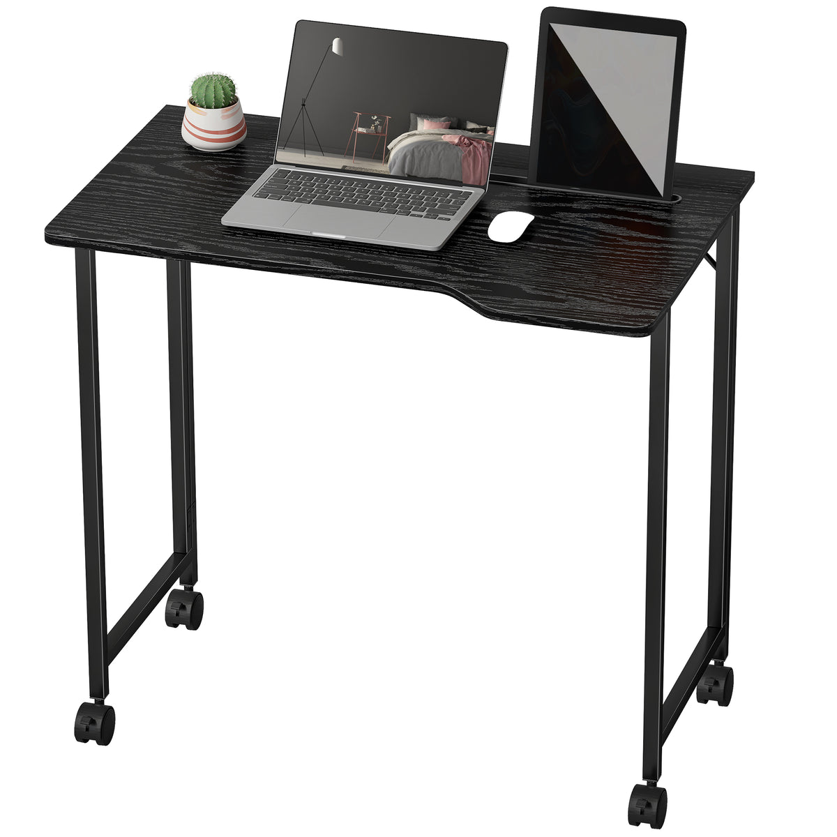 HOMCOM Small Writing Desk With Wheels, Folding Study Table
