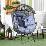 Rattan Leisure Chair W/ Cushion, Garden Egg Chair W/headrest | Light Slate Gray