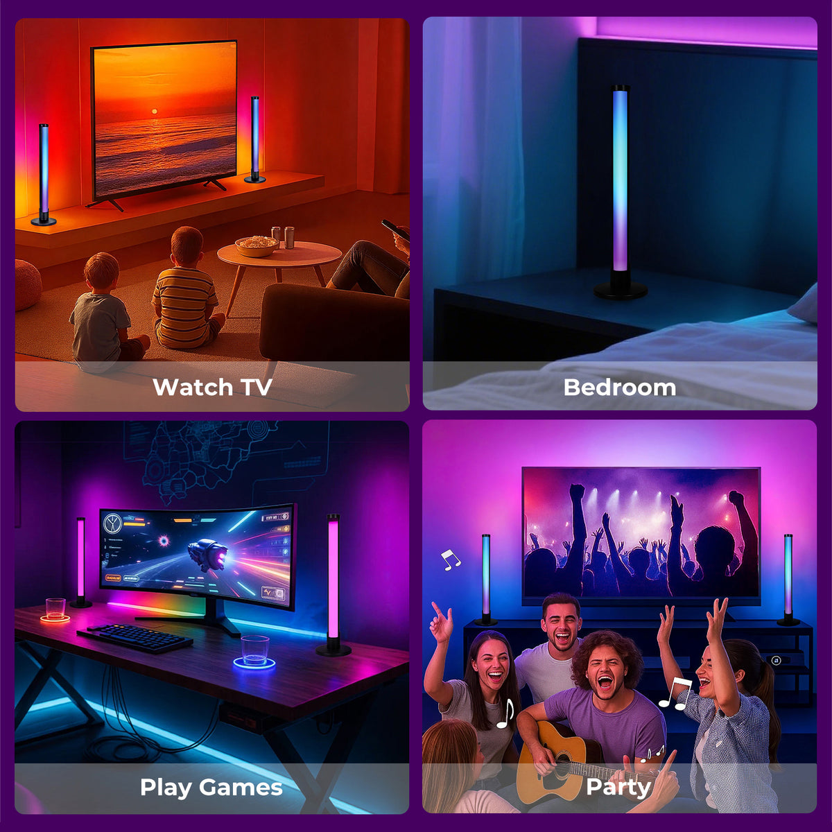 Emitto 2x Smart Rgb Led Light Bars Game Ambient Lamps Color Changing Music Timer