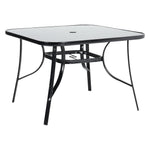 Metallic And Tempered Glass Garden Table With Parasol Hole Outdoor | Large | Black