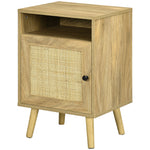 Nightstand, Rattan Bedside Table W/ Cabinet, Shelf